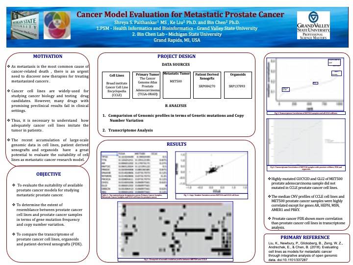 Shreya Paithankar, Cancer Model Evaluation for Metastatic Prostatic Cancer-Bin Chen Lab- MSU